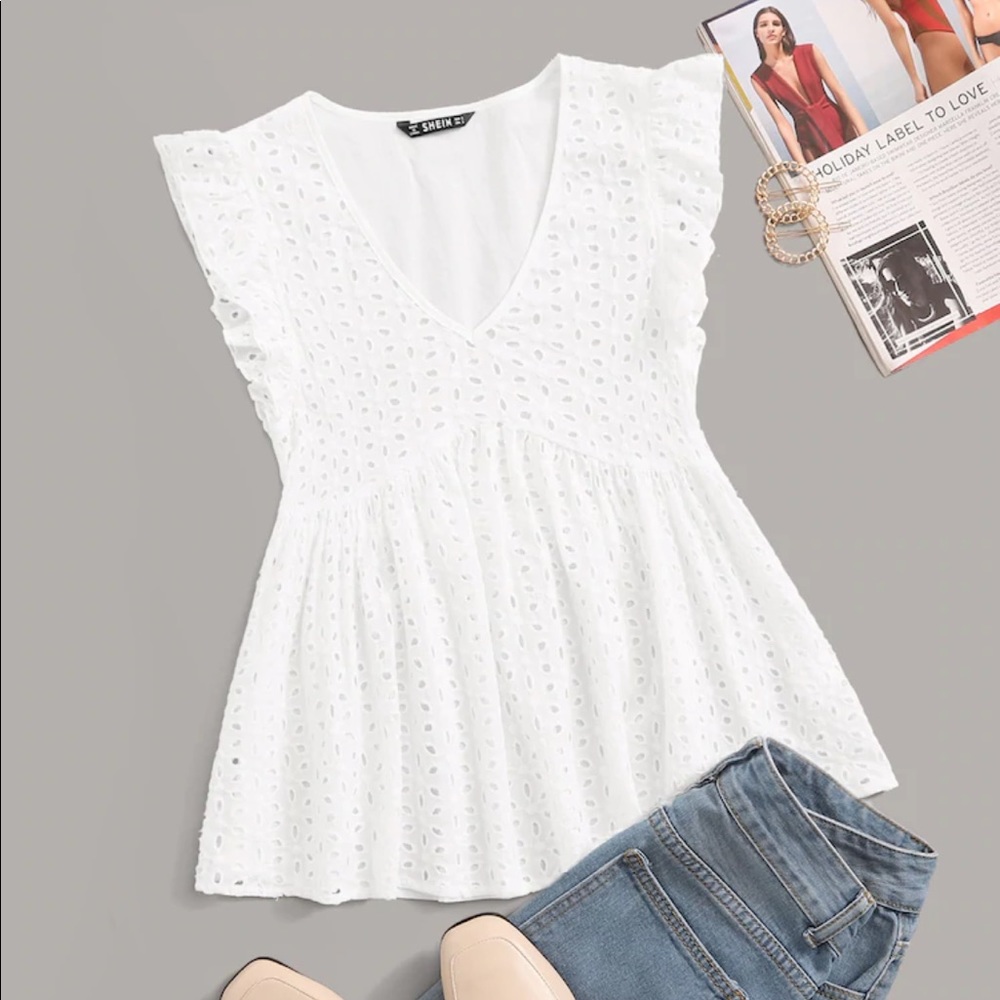 NWT white ruffle smock top